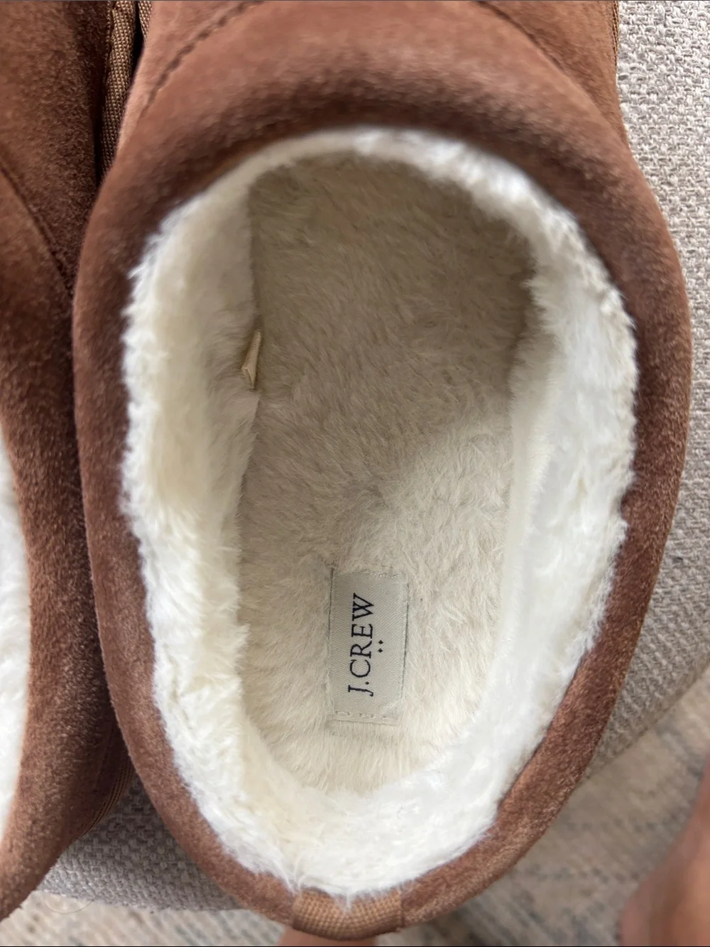 J. Crew Kids Brown Suede Faux-Fur Slip-On Slippers